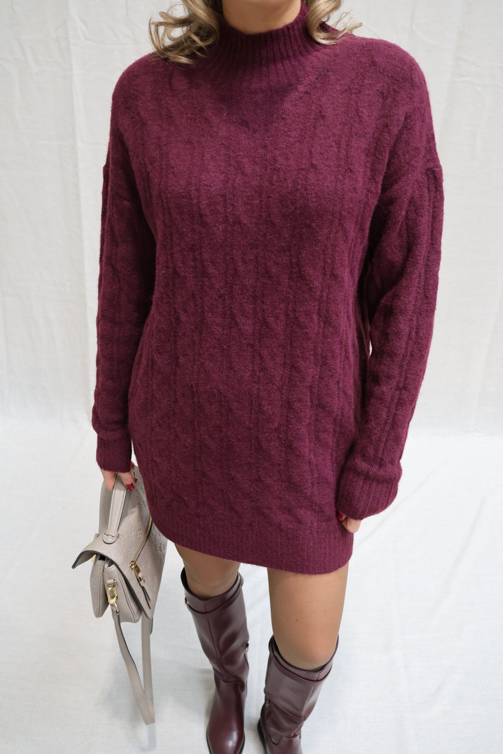 Babette cable knit dress burgundy