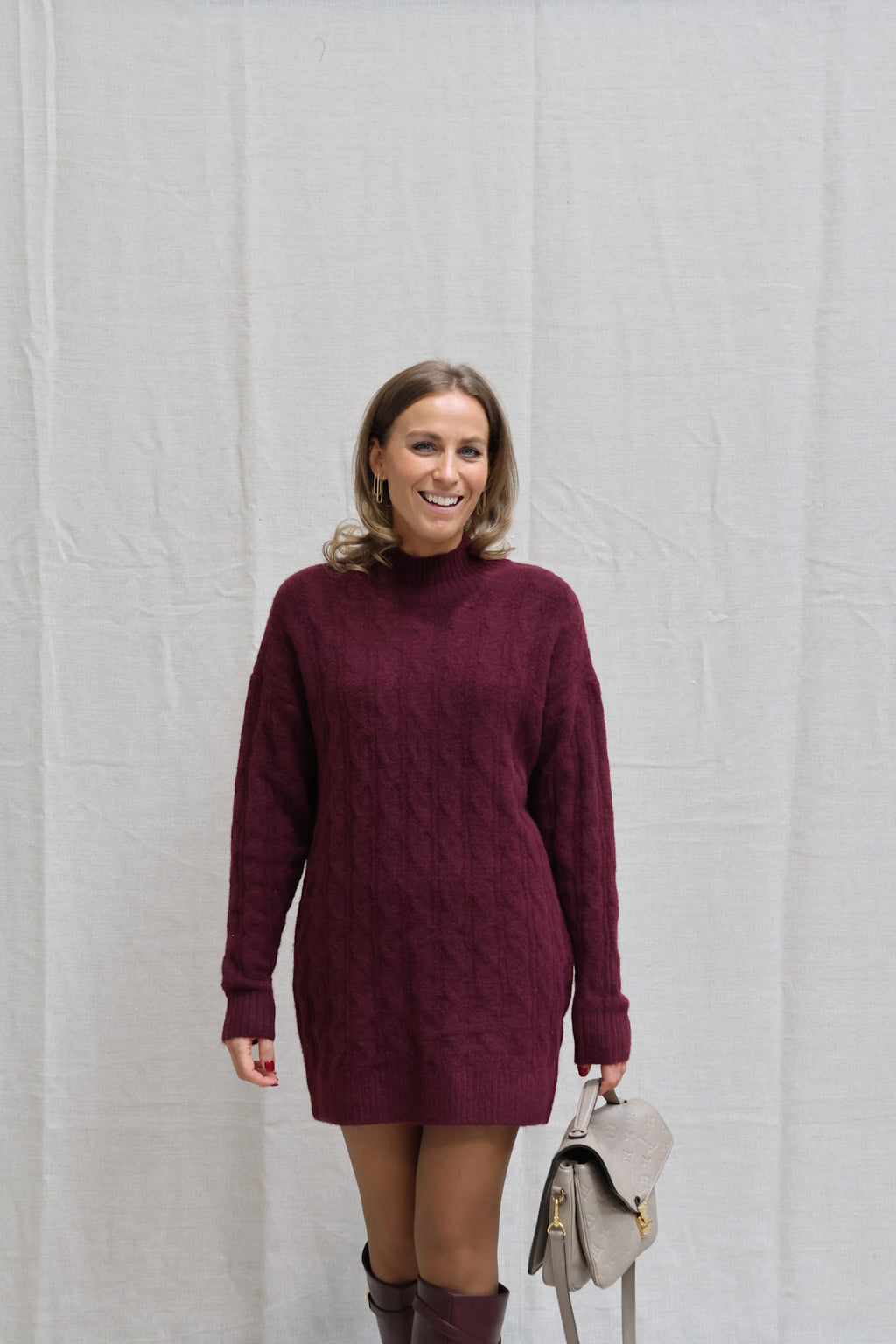 Babette cable knit dress burgundy
