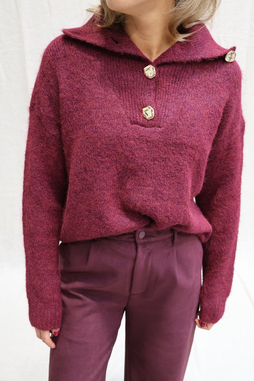 Kaylee button knit burgundy